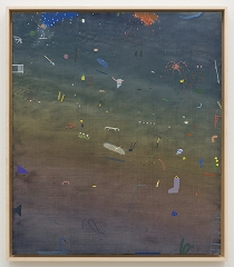 Mariel Capanna, Cigarette, Candles, Fireworks, Swan, 2022, 30 x 26 x 1 5/16 inches, oil, wax, and chalk on panel