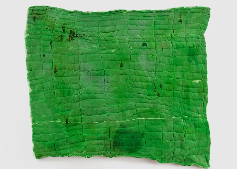 Tara Downs & Ginny on Frederick: Justin Chance, Green Screen, 2022-2023, 68 × 77 in / 178 × 195 cm, Quilted wet and needle felted wool, cotton, silk, dye. Courtesy of the artist and Tara Downs, New York.